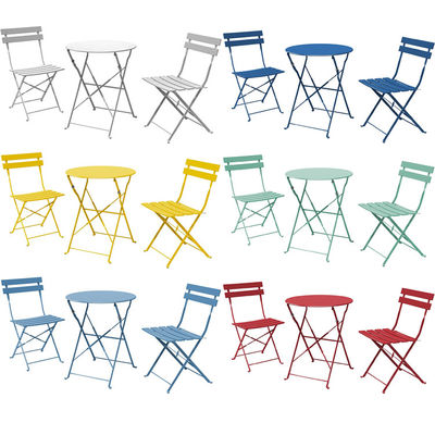Table et chaises pliantes en acier à 3 pièces parfaites pour le balcon ou le jardin extérieur