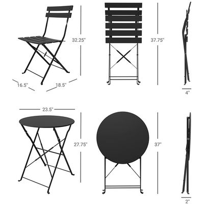 Table et chaises pliantes en acier à 3 pièces parfaites pour le balcon ou le jardin extérieur