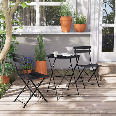 Table et chaises pliantes en acier à 3 pièces parfaites pour le balcon ou le jardin extérieur