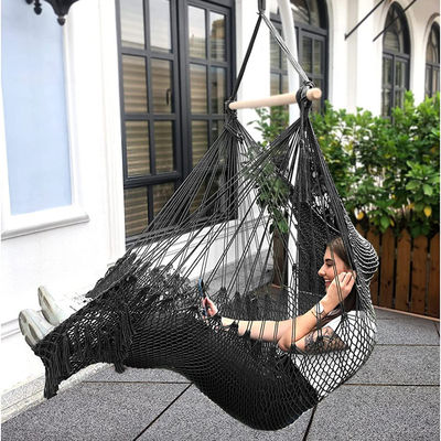 Chaise suspendue à la corde de coton portable en plein air avec support en bois