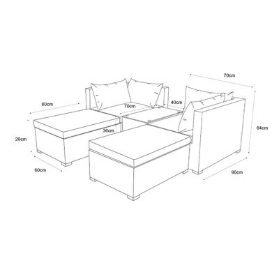 5 pièces canapé extérieur modulaire en rotin de vigne de style moderne L70xW40xH39cm Taille de table