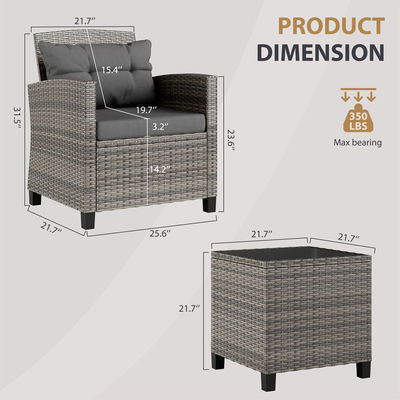 Set de bistrot en plein air Chaise de jardin en rotin 2 sièges Patio Groupe avec table basse par AJUNION