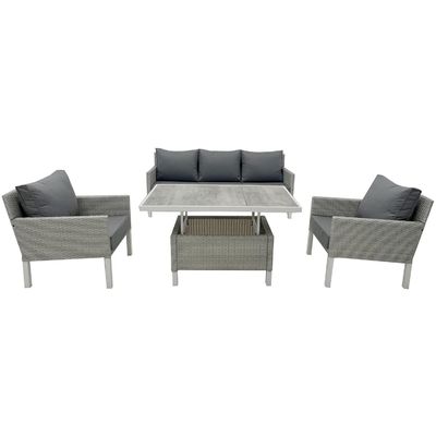 Meubles en rotin en extérieur de style moderne 4 pièces ensemble de salon avec taille de canapé L193xW71xH77cm