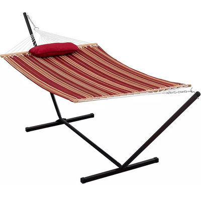 Camping extérieur Portables légers pliables double hamacs en coton avec support métallique