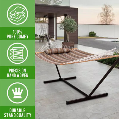 Camping extérieur Portables légers pliables double hamacs en coton avec support métallique