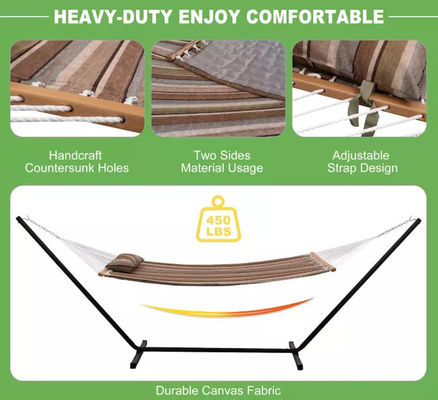 Camping extérieur Portables légers pliables double hamacs en coton avec support métallique