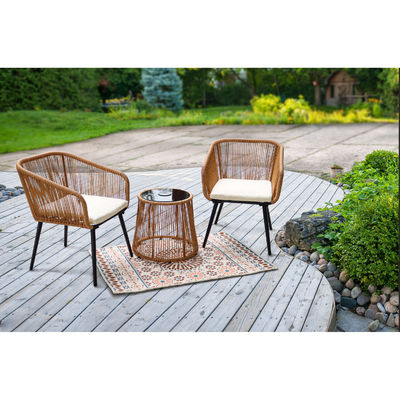 Design moderne 3 pièces Bistro Set Chaise en rotin de cire Meubles avec lumière solaire LED