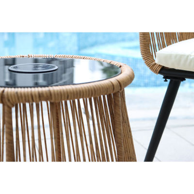 Design moderne 3 pièces Bistro Set Chaise en rotin de cire Meubles avec lumière solaire LED