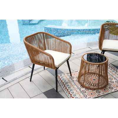 Design moderne 3 pièces Bistro Set Chaise en rotin de cire Meubles avec lumière solaire LED