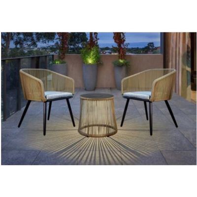 Design moderne 3 pièces Bistro Set Chaise en rotin de cire Meubles avec lumière solaire LED