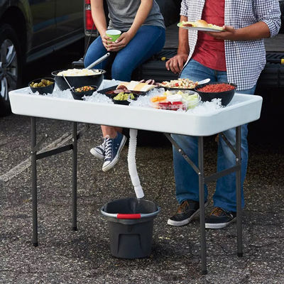Table pliante portable pour les fêtes Hôtel Camping Square HDPE plastique métal refroidisseur de glace