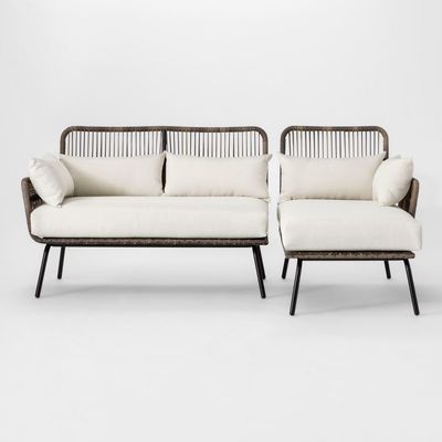 Set de jardinage extérieur de loisirs avec meubles tissés en osier faits à la main et canapé sectionnel