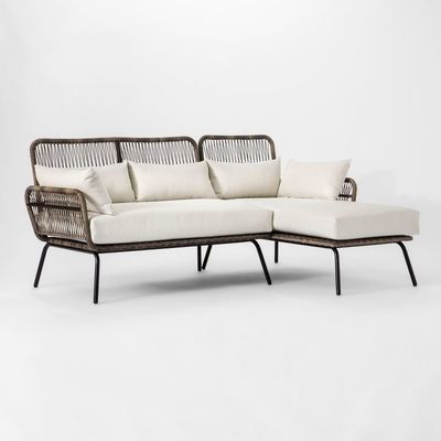 Set de jardinage extérieur de loisirs avec meubles tissés en osier faits à la main et canapé sectionnel