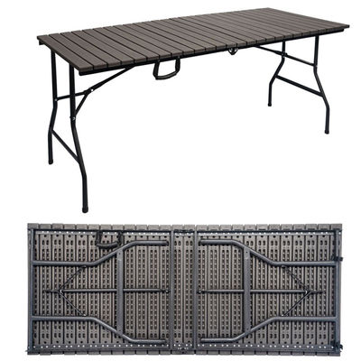 Métal extérieur pliable portable bois grain HDPE plastique pliable bière pique-nique table à manger