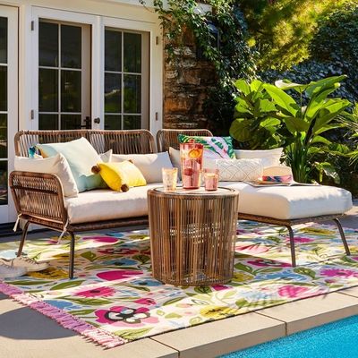 Set de jardinage extérieur de loisirs avec meubles tissés en osier faits à la main et canapé sectionnel