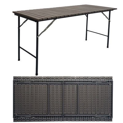 Métal extérieur pliable portable bois grain HDPE plastique pliable bière pique-nique table à manger