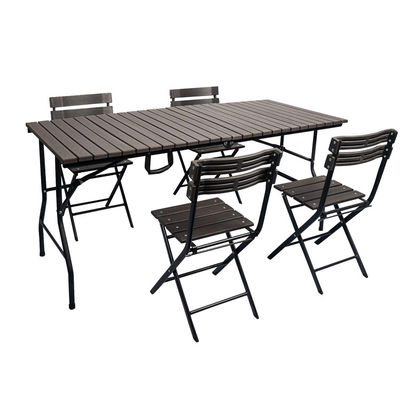 Métal extérieur pliable portable bois grain HDPE plastique pliable bière pique-nique table à manger