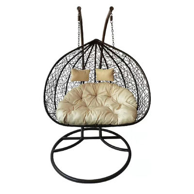 Balcon extérieur intérieur contemporain Jardin portable à double personne suspendu en rotin Wicker Egg Swing Chair avec coussin