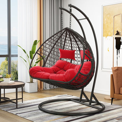 Balcon extérieur intérieur contemporain Jardin portable à double personne suspendu en rotin Wicker Egg Swing Chair avec coussin