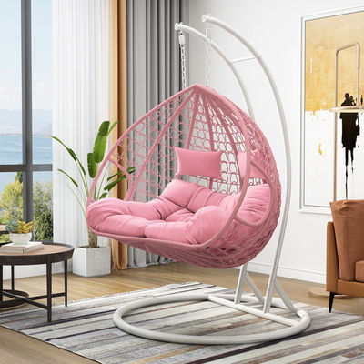 Balcon extérieur intérieur contemporain Jardin portable à double personne suspendu en rotin Wicker Egg Swing Chair avec coussin