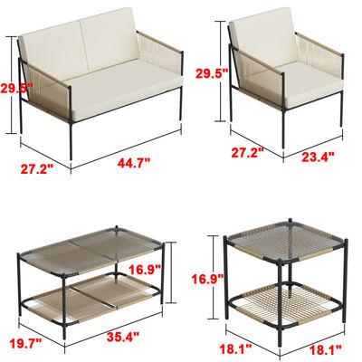 AJUNION Ensemble de meubles de patio métalliques en rotin Meubles d'extérieur tissés avec table basse