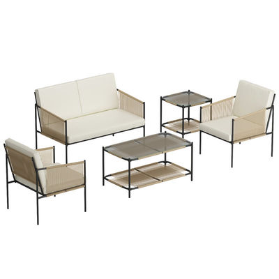 AJUNION Ensemble de meubles de patio métalliques en rotin Meubles d'extérieur tissés avec table basse