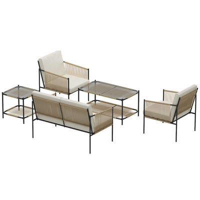 AJUNION Ensemble de meubles de patio métalliques en rotin Meubles d'extérieur tissés avec table basse