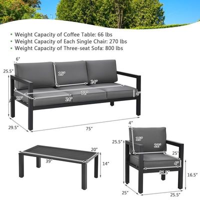 AJUNION 4 pièces meubles de patio ensemble de sièges en aluminium extérieur pour le style de design moderne