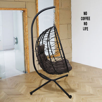 Patio extérieur cour de jardin tissage de la corde de Pe Rattan pliable suspendu oeuf balançoire fauteuil avec coussin