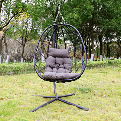 Patio extérieur cour de jardin tissage de la corde de Pe Rattan pliable suspendu oeuf balançoire fauteuil avec coussin