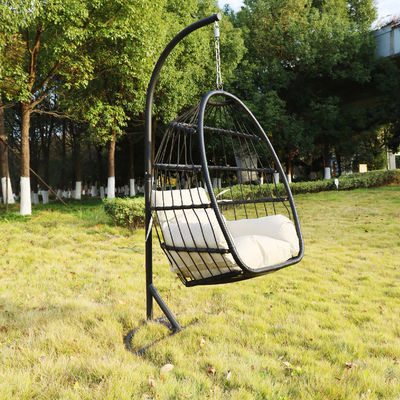 Logo personnalisé Jardin de la cour de patio Corde Pe Rattan suspendue Chaise balançoire avec support