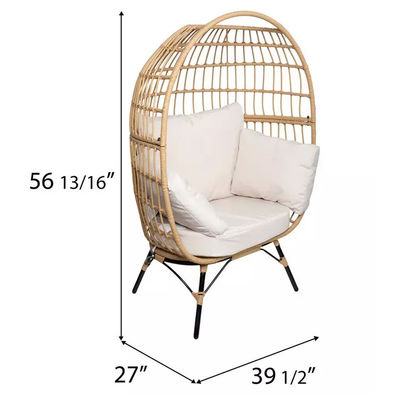 Meubles d'extérieur Nordique Patio Chaise à une place imperméable à l'eau en coton d'oeuf avec rotin PE