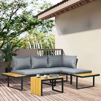 Ensemble de canapé AJUNION Ensemble de salon d'angle extérieur en aluminium pour meubles de jardin modulaires