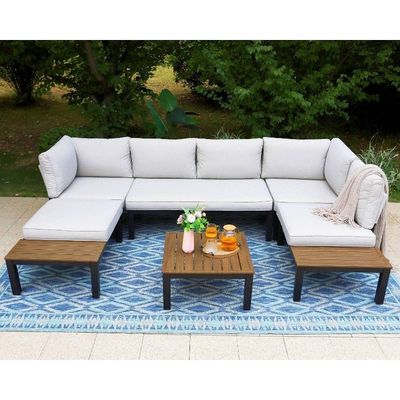 Ensemble de patio modulaire en aluminium AJUNION en forme de U Grands meubles d'extérieur canapé sectionnel