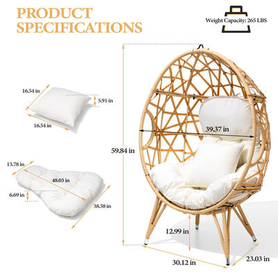 Général Meubles d'extérieur pliés Oui Ronde Pe Rattan Wicker Couchette d'oeuf Chaise avec coussin