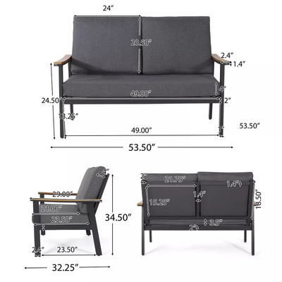 Couchette de jardin spécifique AJUNION 4 pièces de mobilier d'extérieur en aluminium avec table basse