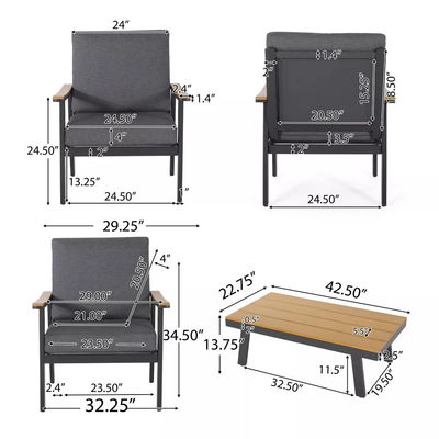 Couchette de jardin spécifique AJUNION 4 pièces de mobilier d'extérieur en aluminium avec table basse