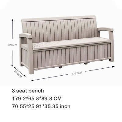 Hôtel à l'extérieur maison fauteuil résistant aux intempéries en plastique 3 places canapé banc avec boîte de rangement
