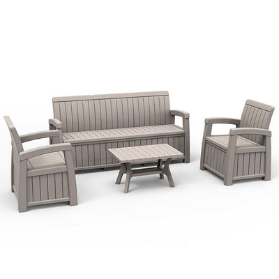 Hôtel à l'extérieur maison fauteuil résistant aux intempéries en plastique 3 places canapé banc avec boîte de rangement