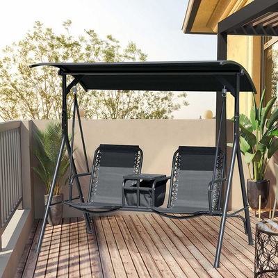 Chaise swing extérieure moderne 67,7"D x 44,1"W x 65"H avec porte-coupe et ombre réglable