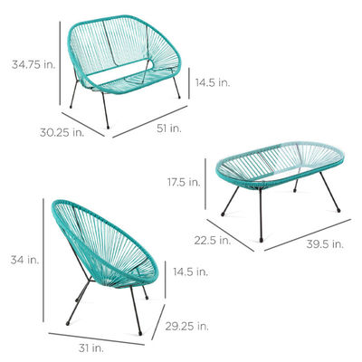 Mobilier de jardin moderne pour terrasse extérieure avec cadre en acier et corde en plastique