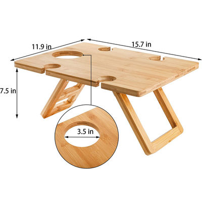 Tableau de pique-nique pliable en bois en bambou pour les collations et le vin