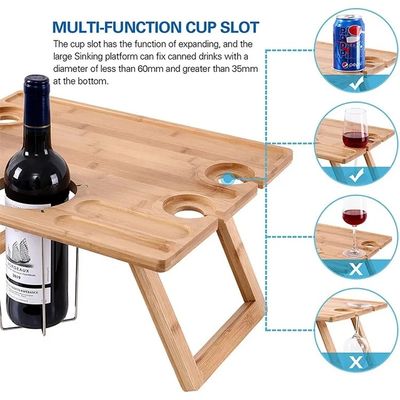 Tableau de pique-nique pliable en bois en bambou pour les collations et le vin