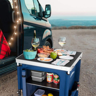 Général Meubles d'extérieur Camping Table de cuisine pliable avec armoire d'organisation de stockage