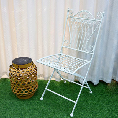 Jardin extérieur transparent Bistro Café Vintage Métal carré en fer forgé Chaises à manger pliantes