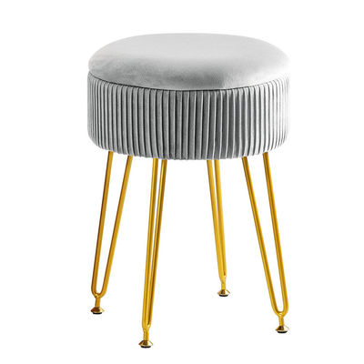 Logo personnalisé Stockage en velours Solde ottoman avec jambes métalliques et tabouret rond pour repose-pieds