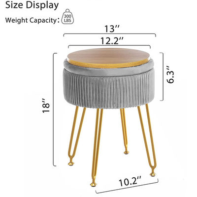 Logo personnalisé Stockage en velours Solde ottoman avec jambes métalliques et tabouret rond pour repose-pieds