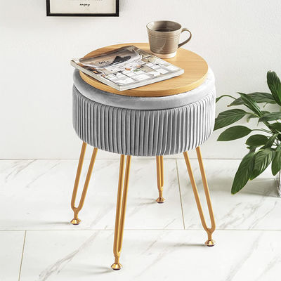 Logo personnalisé Stockage en velours Solde ottoman avec jambes métalliques et tabouret rond pour repose-pieds
