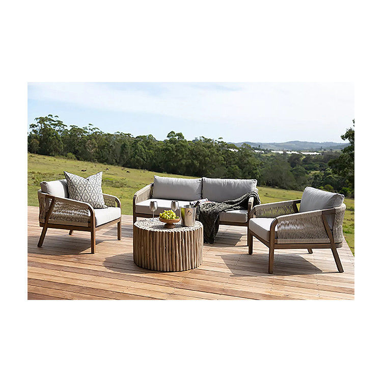 Couchette de patio en tissu de corde AJUNION Cadre en teck Meubles d'extérieur pour jardins de plage