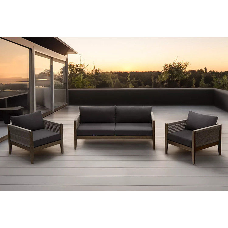 Ensemble de jardin AJUNION Luxe Teck Bois mobilier extérieur Salon Ensemble de la corde de polyester moderne